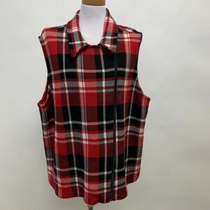 Chaps Sweater Vest 2X Red White Multicolor Plaid Sleeveless Full Zip
